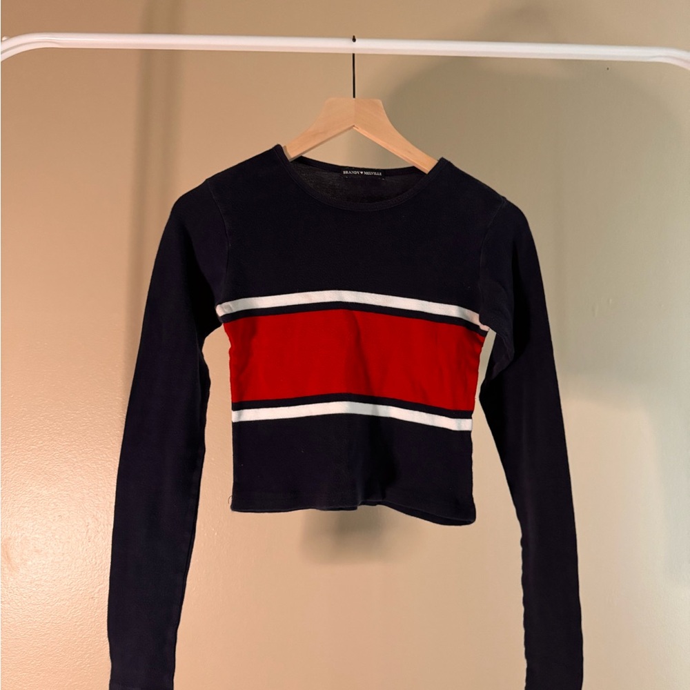 Brandy Melville Black and Red Stripe Crop Top